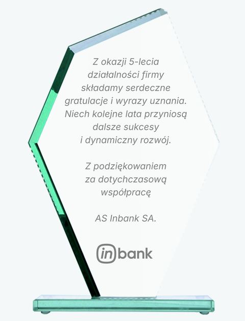 Statuetka szklana z dedykacją — InBank